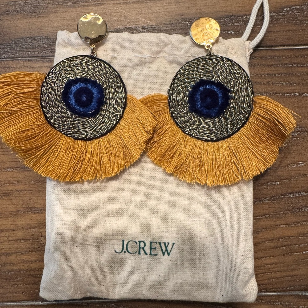 J. Crew Gold and Navy Fringe Earrings